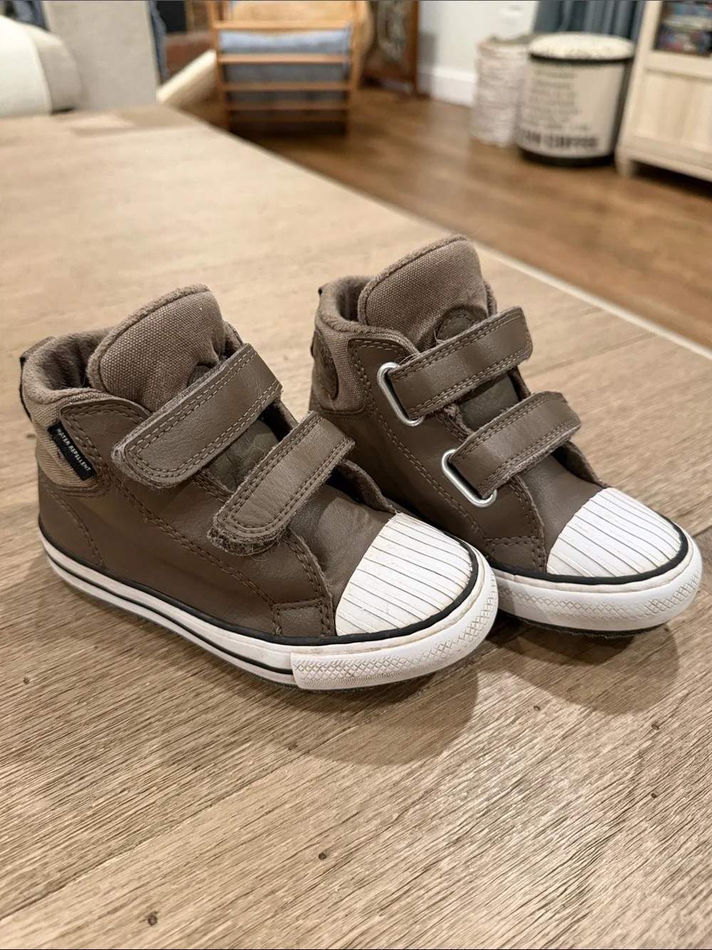 Kids Converse Brown Leather High-Top Velcro Sneakers- Fleece Lined